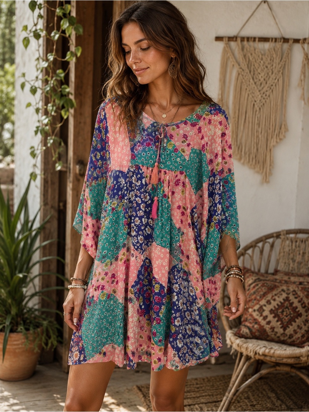 NWT Easel Patchwork Print Tunic Dress